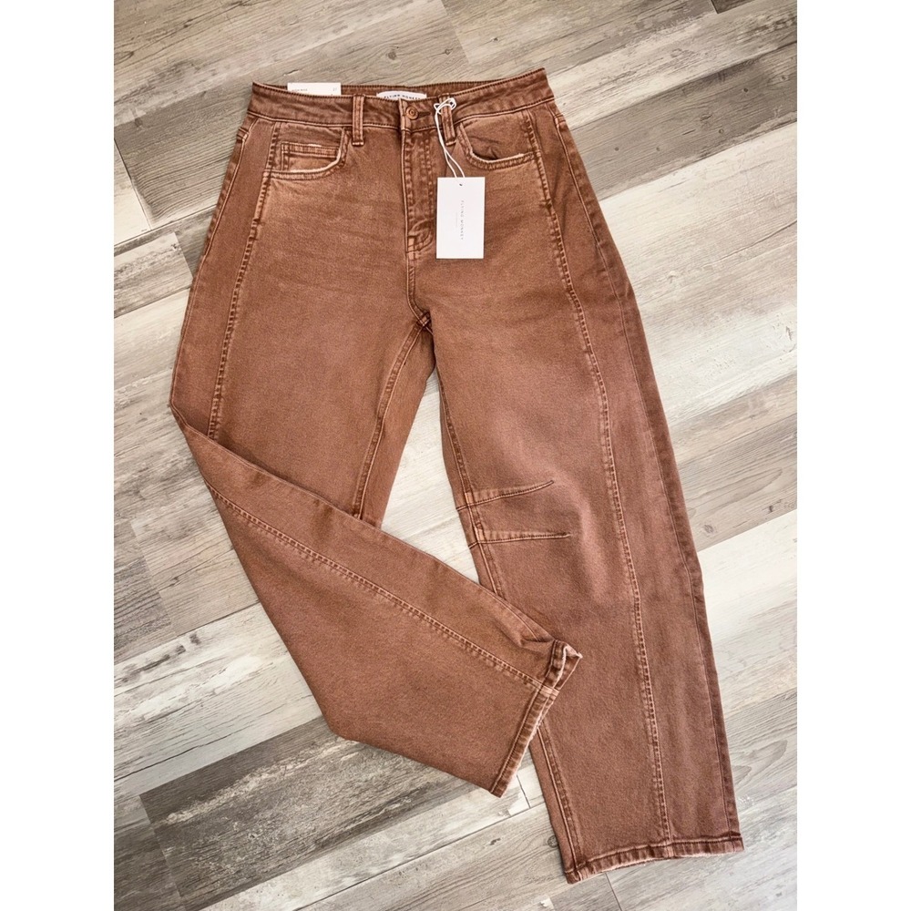 Flying Monkey Barrel Jeans Women Rust Brown High Rise Curved Leg F5974 Size 27 A